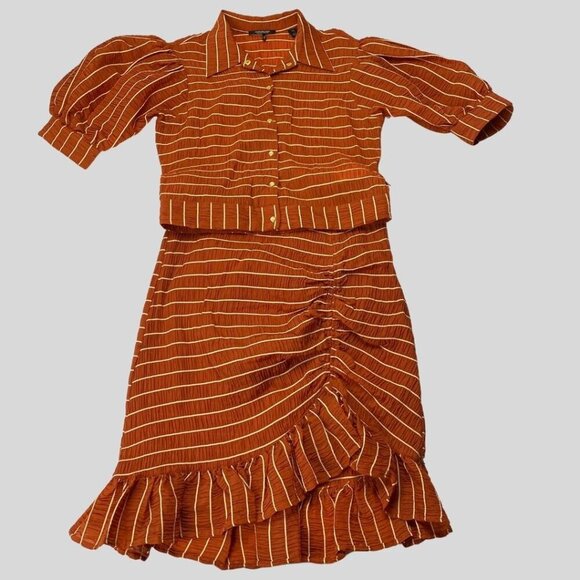 Scotch & Soda Tops - SCOTCH & SODA Orange Pin Striped Puff Sleeve Blouse & Ruched Skirt Size S